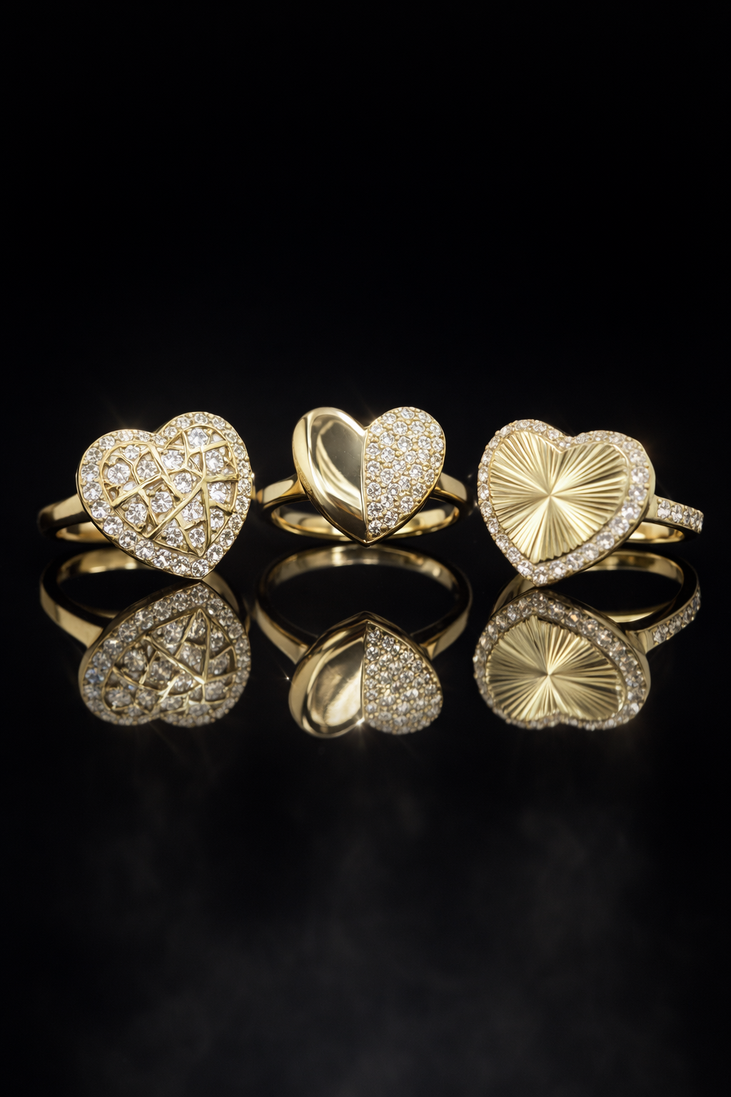 Trio de Anillos de Corazón en Oro 10K